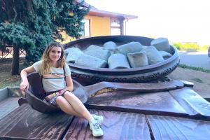 Francesca poses with a bowl of 